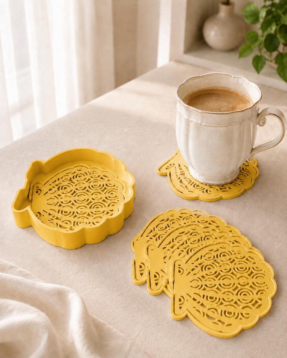 Seashell Coaster Set with Holder | Drink Coasters | House Decor | Housewarming Gift