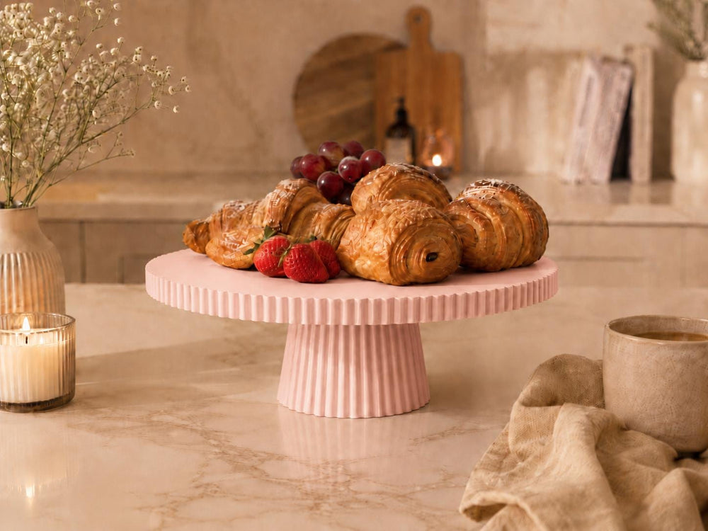 Ribbed Cake Stand | Modern Pedestal Display Tray | Dessert Stand | Kitchen Counter Decor | Serving Platter for Cakes | Fruit & Snacks