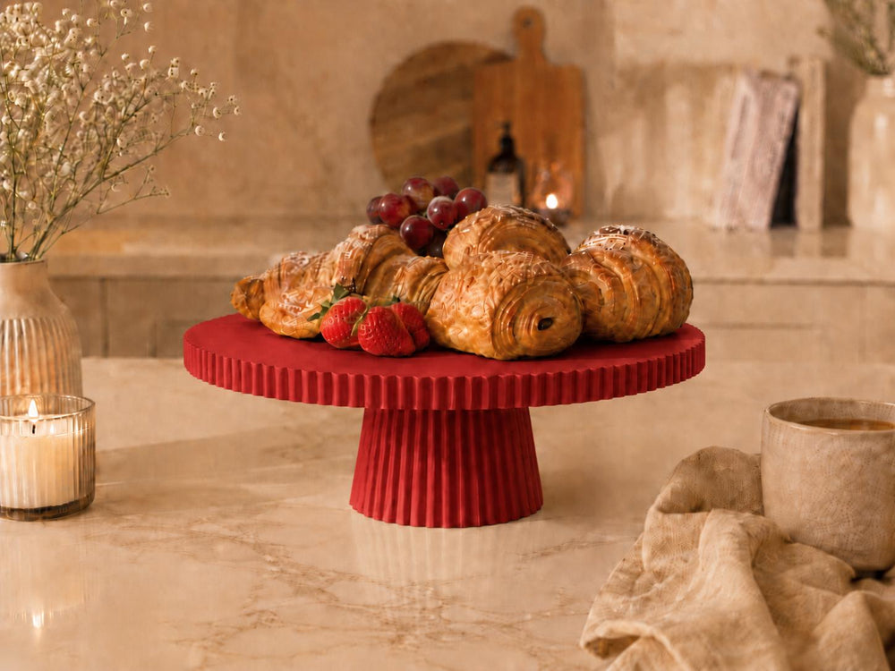 Ribbed Cake Stand | Modern Pedestal Display Tray | Dessert Stand | Kitchen Counter Decor | Serving Platter for Cakes | Fruit & Snacks
