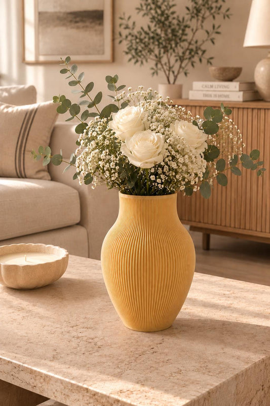 Flower Vase | Ribbed Decorative Vase | Neutral Home Decor | Housewarming Gift