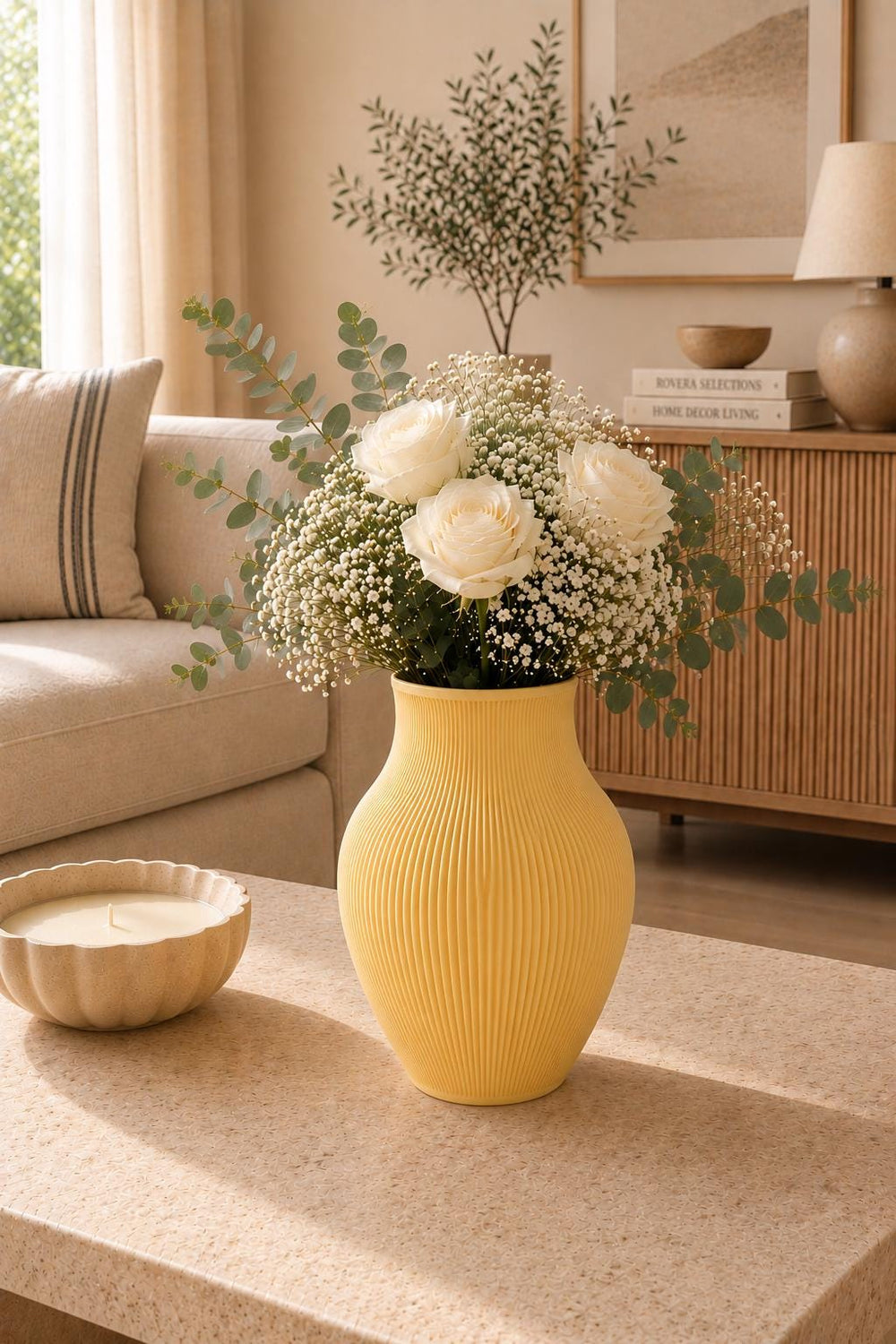 Flower Vase | Ribbed Decorative Vase | Neutral Home Decor | Housewarming Gift