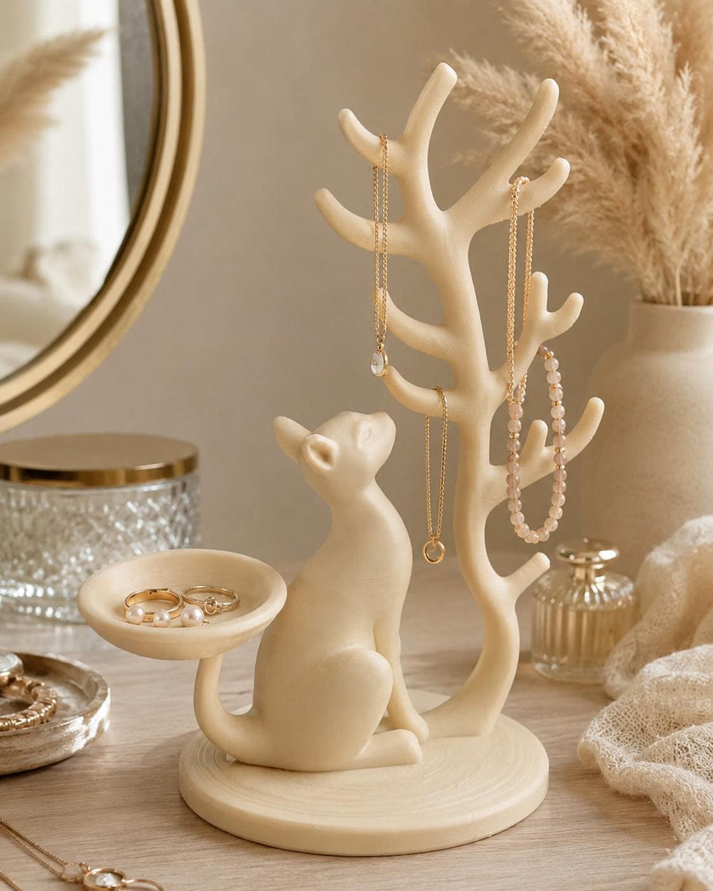Cat Jewellery Holder with Ring Dish | Necklace and Bracelet Stand | Jewellery Organiser | Cat Lover Bedroom Decor