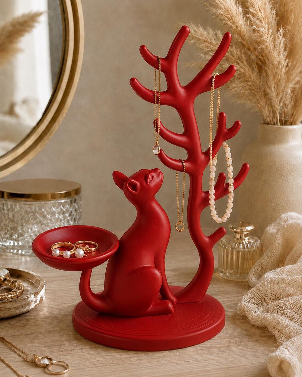 Cat Jewellery Holder with Ring Dish | Necklace and Bracelet Stand | Jewellery Organiser | Cat Lover Bedroom Decor