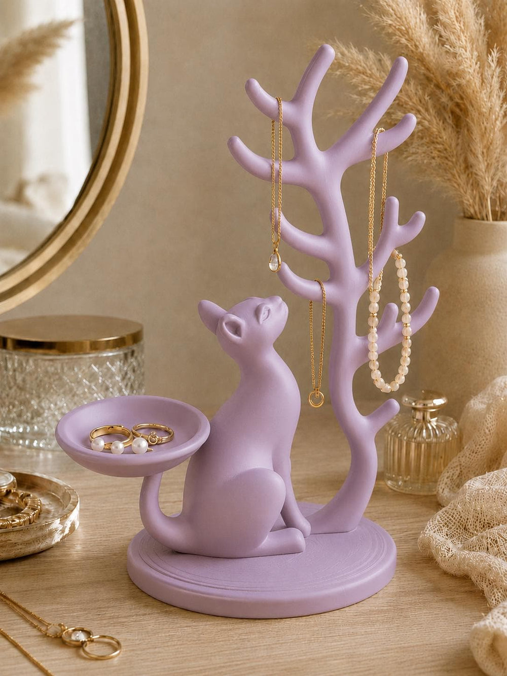 Cat Jewellery Holder with Ring Dish | Necklace and Bracelet Stand | Jewellery Organiser | Cat Lover Bedroom Decor