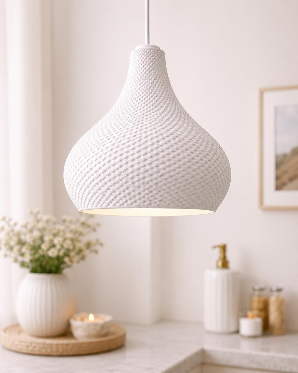 Textured Teardrop Pendant Lampshade | Modern Ceiling Light Shade | Woven Effect Hanging Lamp | Minimalist Home Lighting Decor
