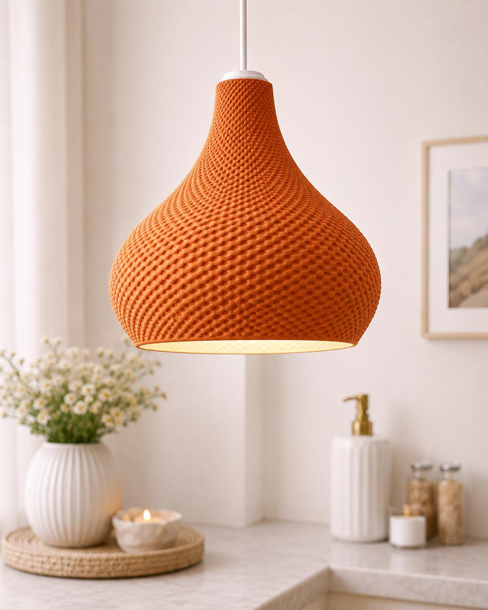 Textured Teardrop Pendant Lampshade | Modern Ceiling Light Shade | Woven Effect Hanging Lamp | Minimalist Home Lighting Decor