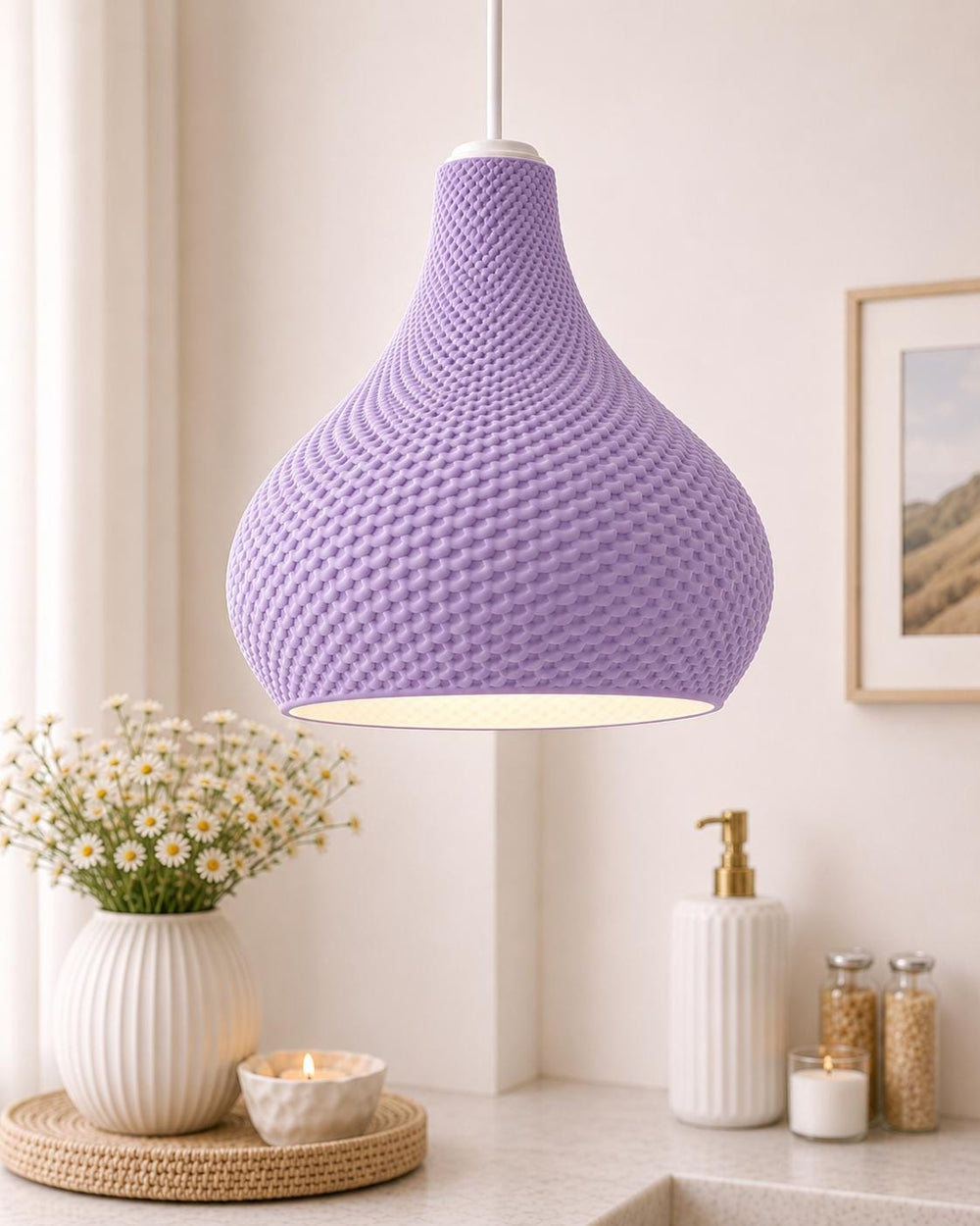 Textured Teardrop Pendant Lampshade | Modern Ceiling Light Shade | Woven Effect Hanging Lamp | Minimalist Home Lighting Decor