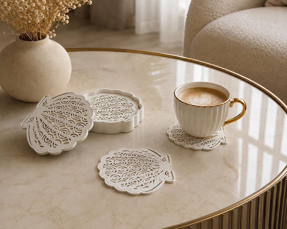 Seashell Coaster Set with Holder | Drink Coasters | House Decor | Housewarming Gift