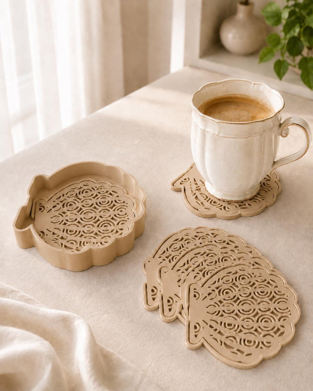 Seashell Coaster Set with Holder | Drink Coasters | House Decor | Housewarming Gift