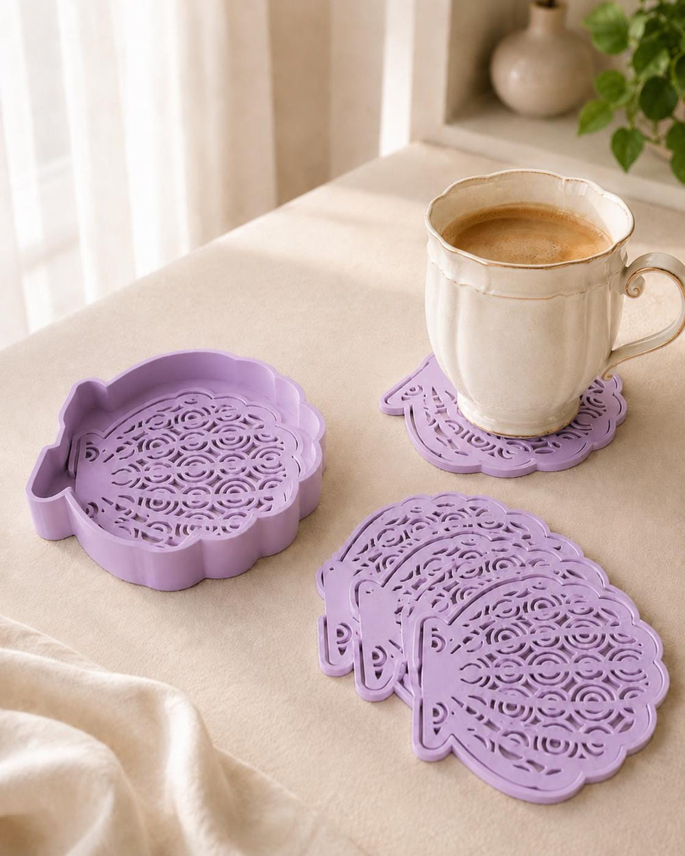 Seashell Coaster Set with Holder | Drink Coasters | House Decor | Housewarming Gift