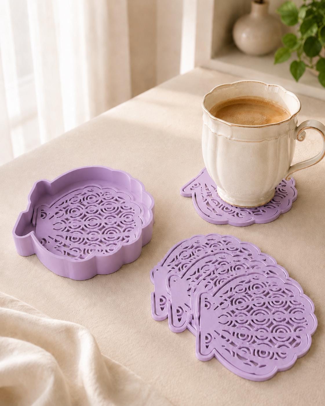 Seashell Coaster Set with Holder | Drink Coasters | House Decor | Housewarming Gift