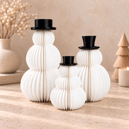 Ribbed Snowman Family Christmas Decoration | Minimalist Winter Ornament | Neutral Shelf Decor | Modern Chirstmas Gift
