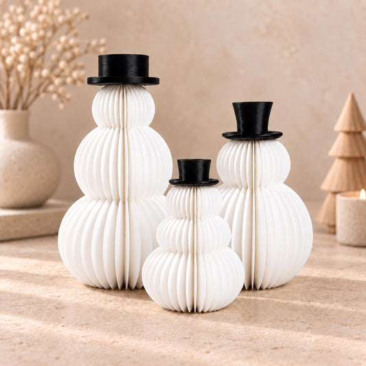Ribbed Snowman Family Christmas Decoration | Minimalist Winter Ornament | Neutral Shelf Decor | Modern Chirstmas Gift