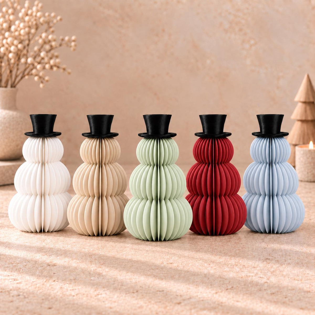 Ribbed Snowman Family Christmas Decoration | Minimalist Winter Ornament | Neutral Shelf Decor | Modern Chirstmas Gift