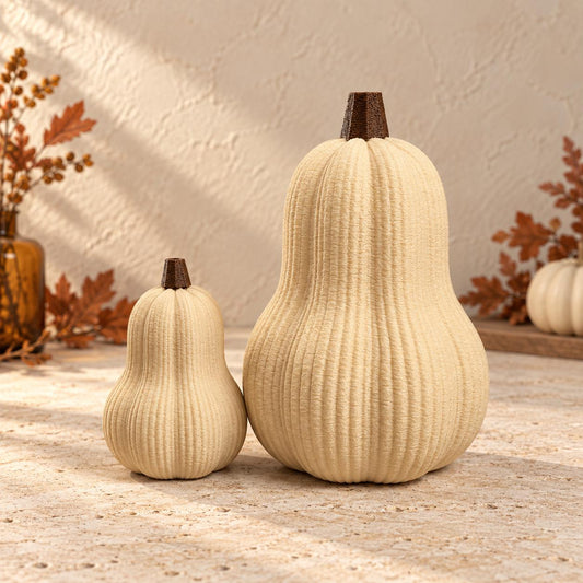 Ribbed Pumpkin Set of 2 | Modern Autumn Gourd Decorations | Neutral Halloween Decor | Fall Shelf Styling | Housewarming Gift
