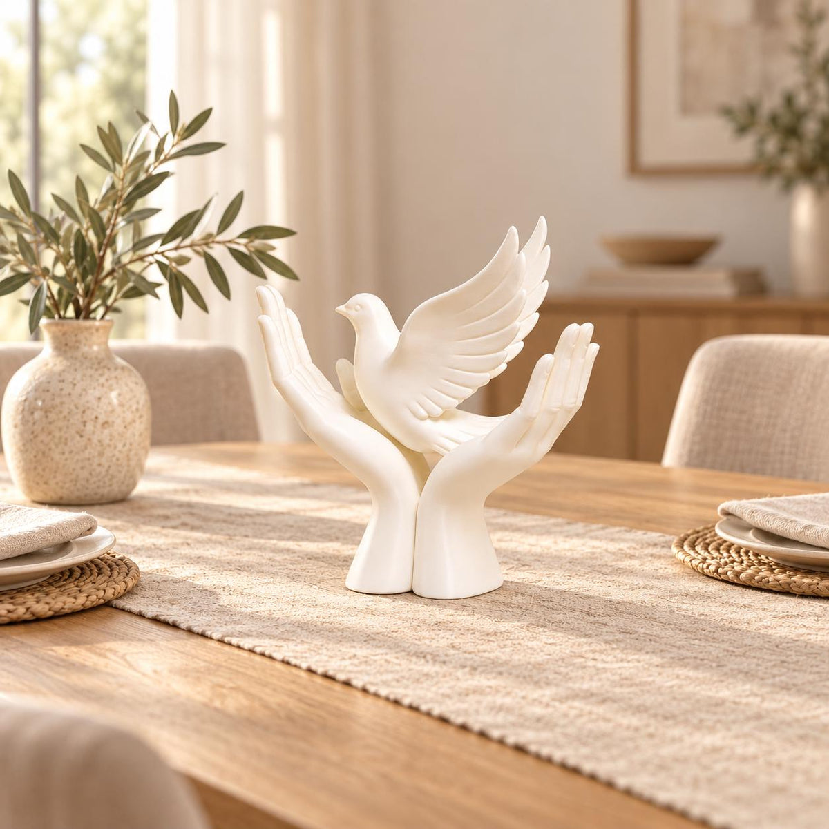 Dove in Hands Sculpture | Peace and Hope Ornament | White Bird Home Decor | Memorial Gift | Wedding Decoration