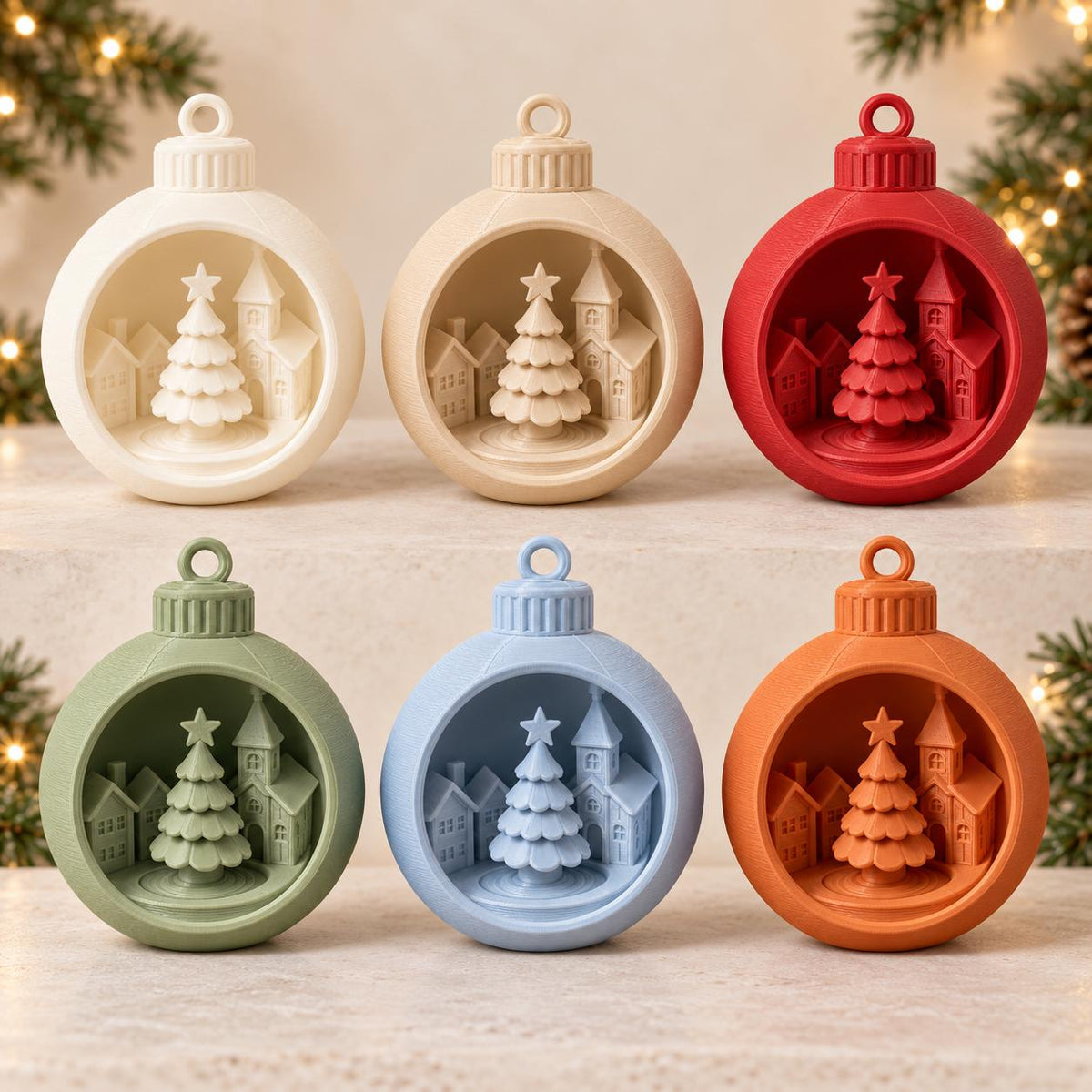 Christmas Village Ornament | Winter Scene Bauble | White Christmas Tree Decor | Neutral Holiday Decoration | Secret Santa Gift