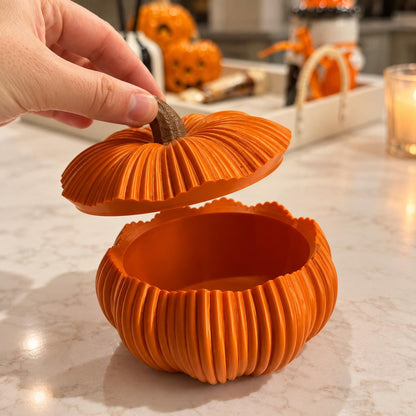 Pumpkin Trinket Box with Lid | Autumn Home Decor | Halloween Storage Pot | Ribbed Pumpkin Decoration | Jewellery & Small Item Holder