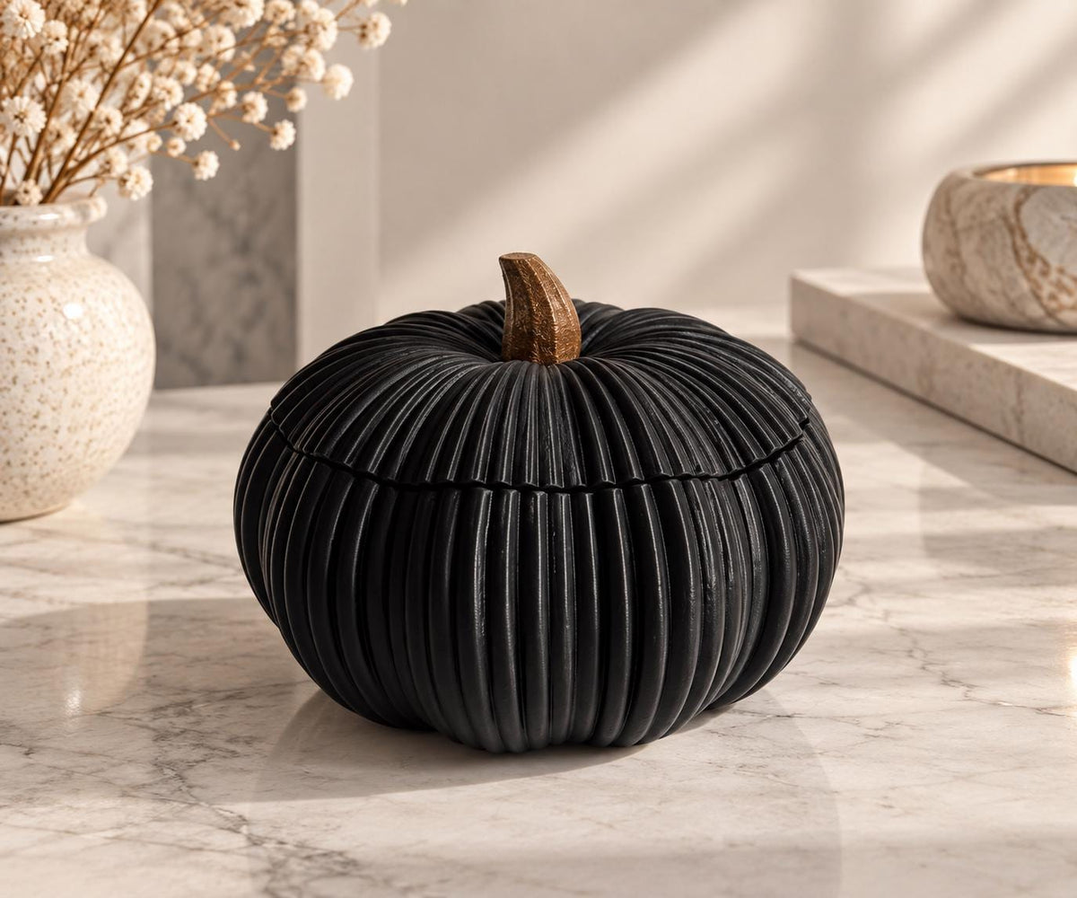Pumpkin Trinket Box with Lid | Autumn Home Decor | Halloween Storage Pot | Ribbed Pumpkin Decoration | Jewellery & Small Item Holder