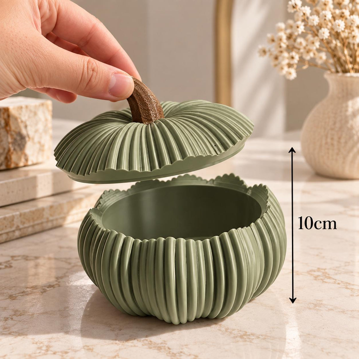 Pumpkin Trinket Box with Lid | Autumn Home Decor | Halloween Storage Pot | Ribbed Pumpkin Decoration | Jewellery & Small Item Holder