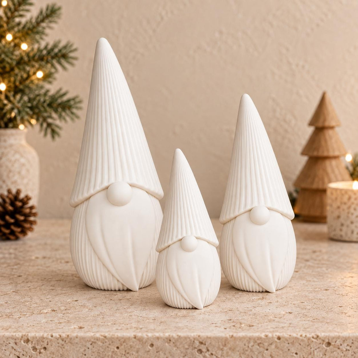 Christmas Gnome Decoration | Ribbed Gonk Ornament | Minimalist Neutral Winter Shelf Decor | Home Gift