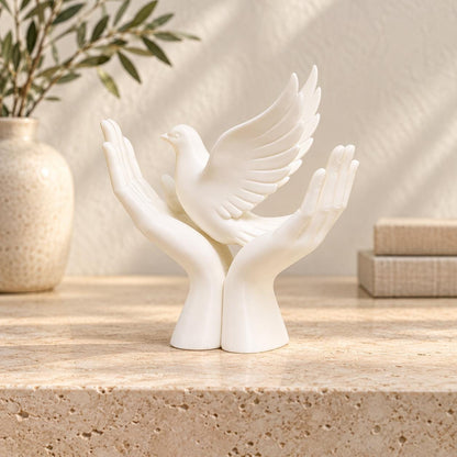 Dove in Hands Sculpture | Peace and Hope Ornament | White Bird Home Decor | Memorial Gift | Wedding Decoration