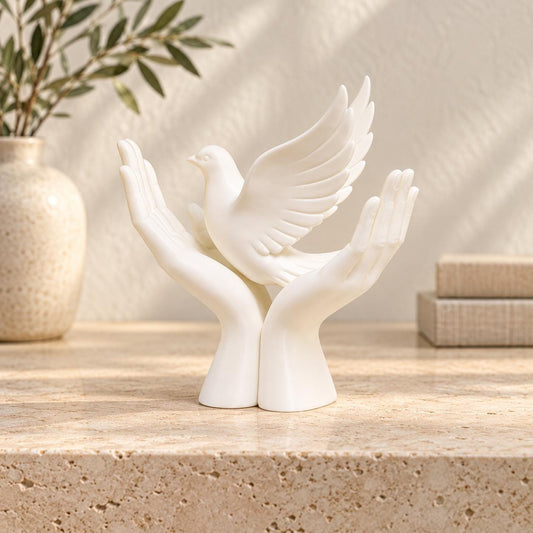 Dove in Hands Sculpture | Peace and Hope Ornament | White Bird Home Decor | Memorial Gift | Wedding Decoration
