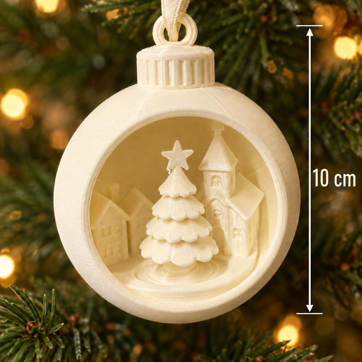 Christmas Village Ornament | Winter Scene Bauble | White Christmas Tree Decor | Neutral Holiday Decoration | Secret Santa Gift