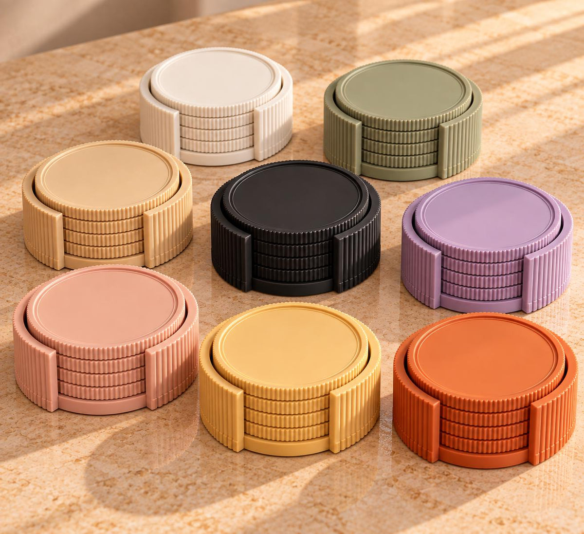 Coaster Set with Holder | Modern Drink Coasters | Coffee Table Decor | Housewarming and Christmas Gift