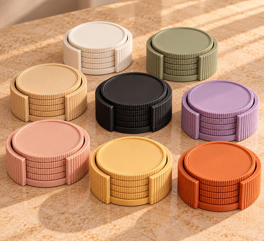 Coaster Set with Holder | Modern Drink Coasters | Coffee Table Decor | Housewarming and Christmas Gift