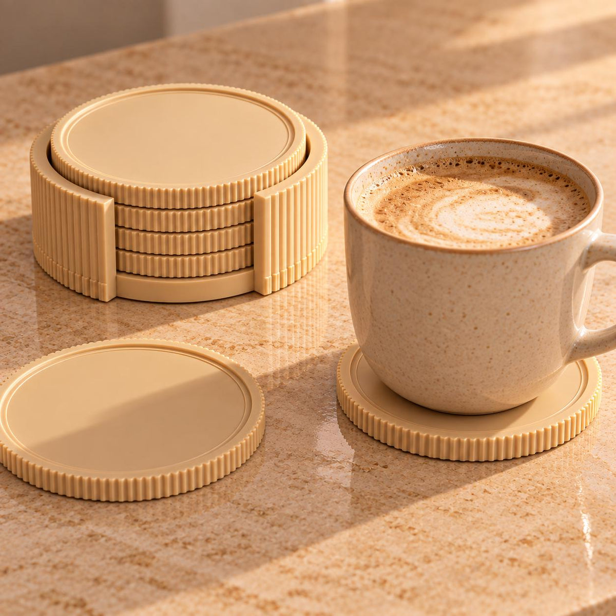 Coaster Set with Holder | Modern Drink Coasters | Coffee Table Decor | Housewarming and Christmas Gift