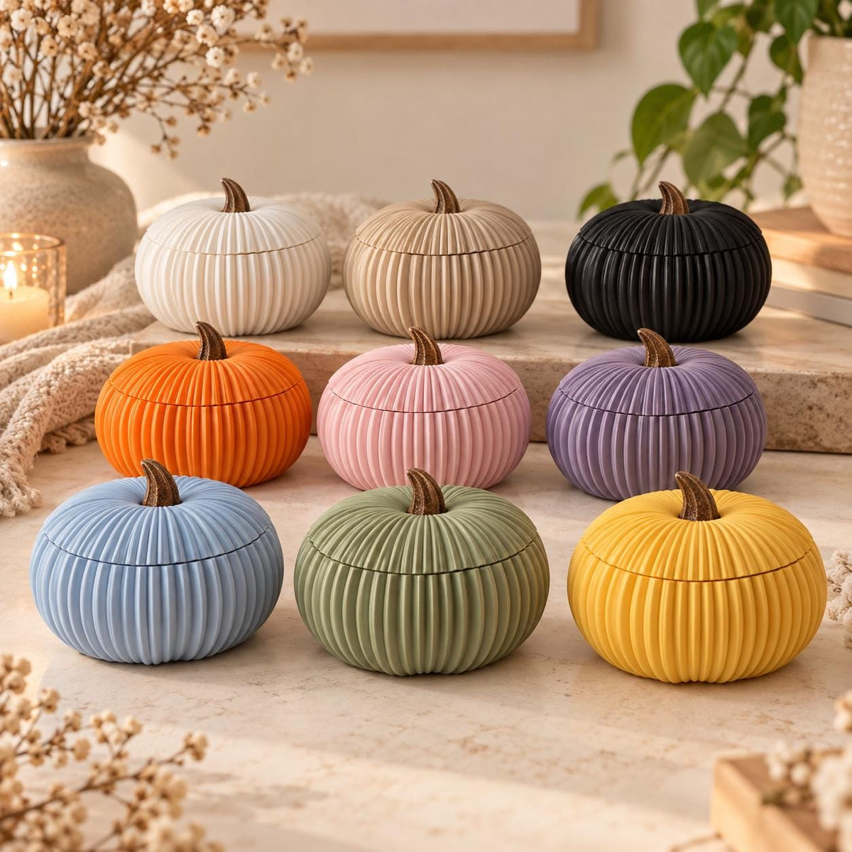 Pumpkin Trinket Box with Lid | Autumn Home Decor | Halloween Storage Pot | Ribbed Pumpkin Decoration | Jewellery & Small Item Holder