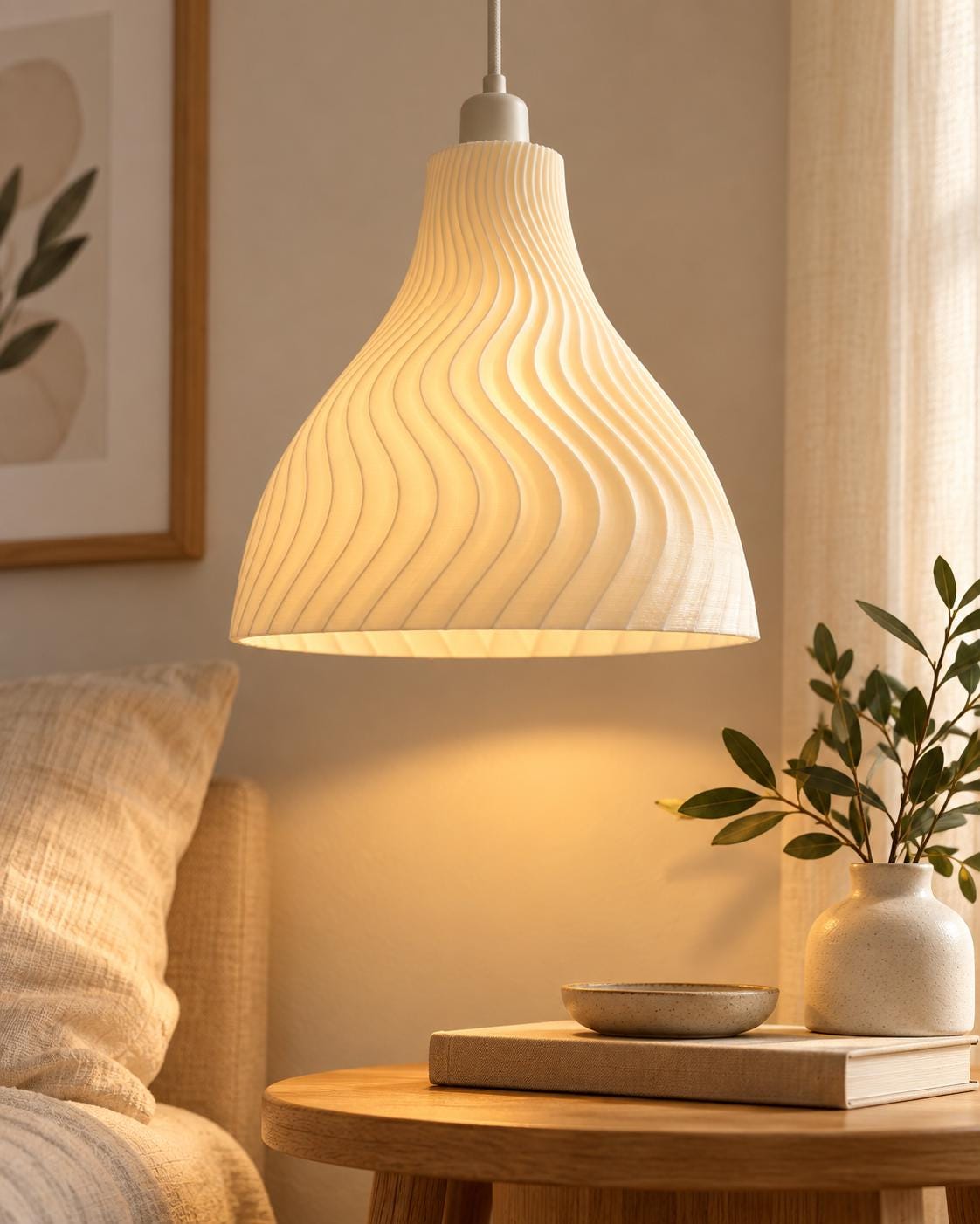 Wavy Pendant Lampshade | Modern Ribbed Ceiling Light Shade | Sculptural Hanging Lamp | Minimalist Home Decor