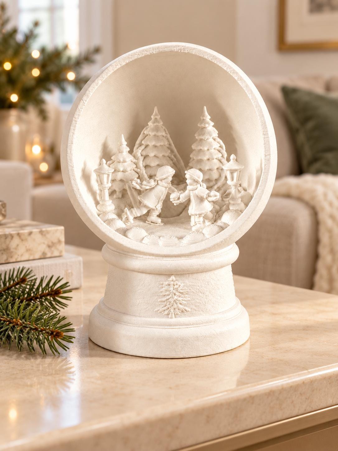 Christmas Winter Scene Ornament | Ice Skating Couple | Snow Globe Style Decoration | Romantic Gift