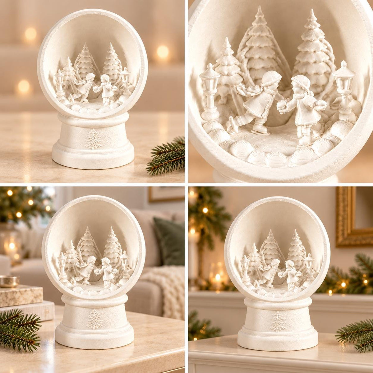 Christmas Winter Scene Ornament | Ice Skating Couple | Snow Globe Style Decoration | Romantic Gift