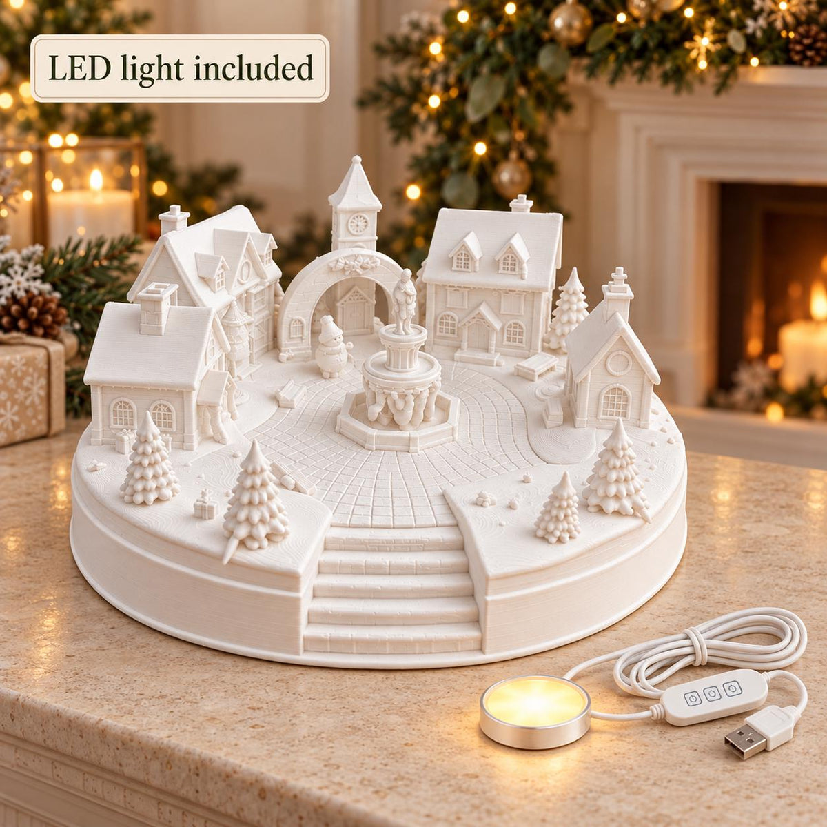 Light Up Christmas Village with LED Included | White Winter Village Decoration | Festive Table Centrepiece | Christmas Gift