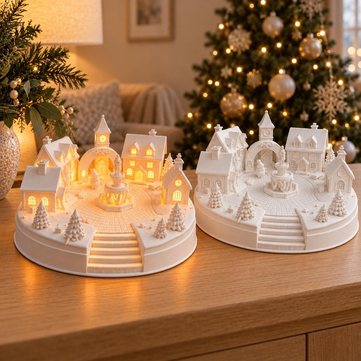 Light Up Christmas Village with LED Included | White Winter Village Decoration | Festive Table Centrepiece | Christmas Gift