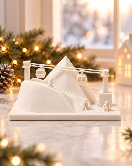 Christmas Ski Mountain Decoration | Miniature Cable Car Scene | Winter Village Ornament | Ski Lover Gift | Christmas Home Decor