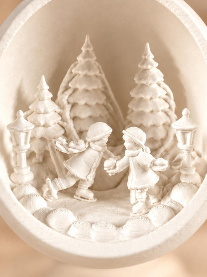 Christmas Winter Scene Ornament | Ice Skating Couple | Snow Globe Style Decoration | Romantic Gift