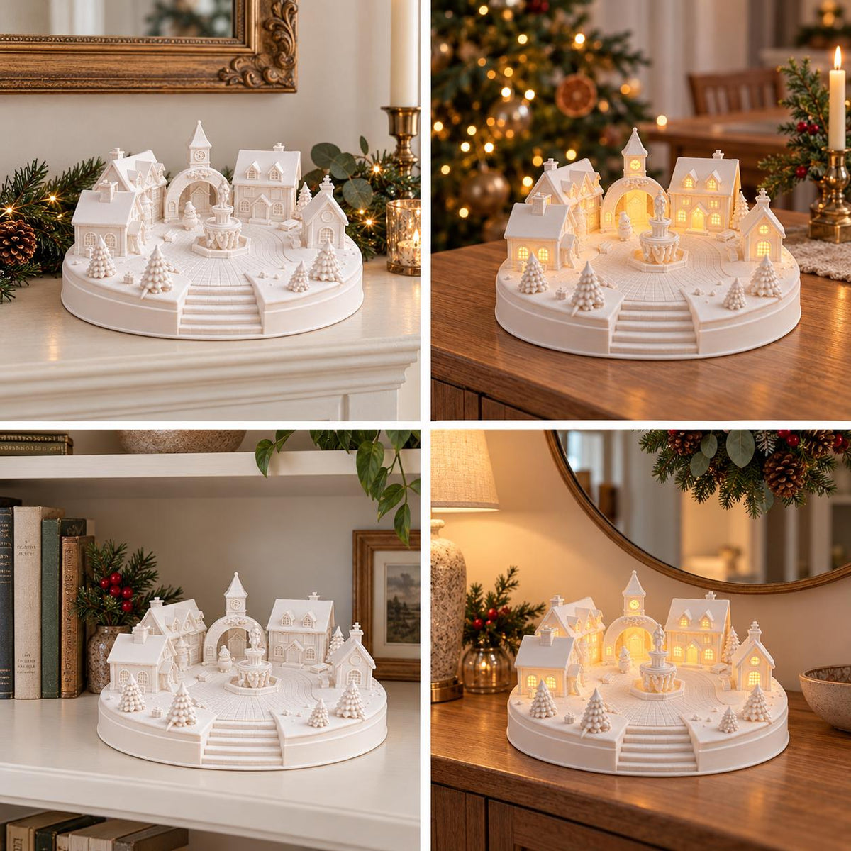 Light Up Christmas Village with LED Included | White Winter Village Decoration | Festive Table Centrepiece | Christmas Gift
