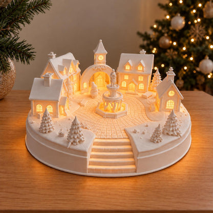 Light Up Christmas Village with LED Included | White Winter Village Decoration | Festive Table Centrepiece | Christmas Gift