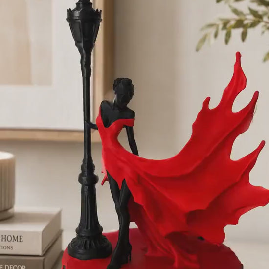 Romantic Lady Statue | Red Dress Woman Figurine | Elegant Home Decor Sculpture
