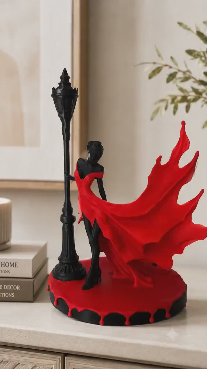 Romantic Lady Statue | Red Dress Woman Figurine | Elegant Home Decor Sculpture