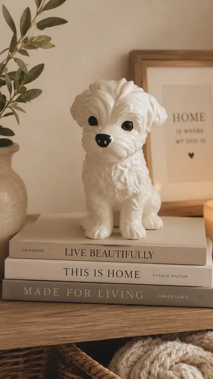 Dog Statue | Puppy Home Decor | Dog Lover Gift | Neutral Shelf Decor