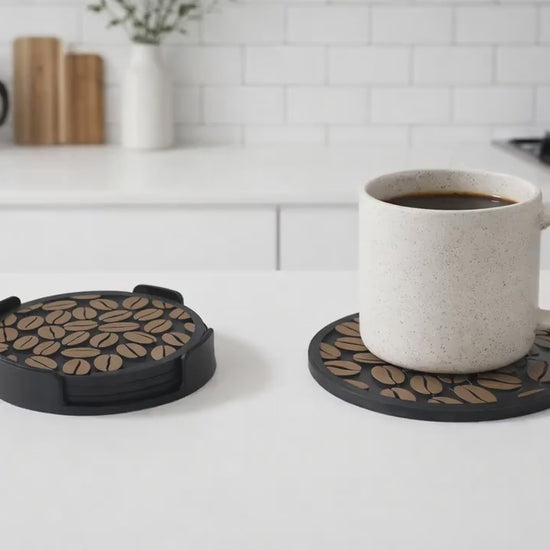 Coffee Bean Coaster Set, Modern Drink Mat, Kitchen Decor, Gift for Coffee Lover, Cup Mug Stand, Minimalist Table Accessory