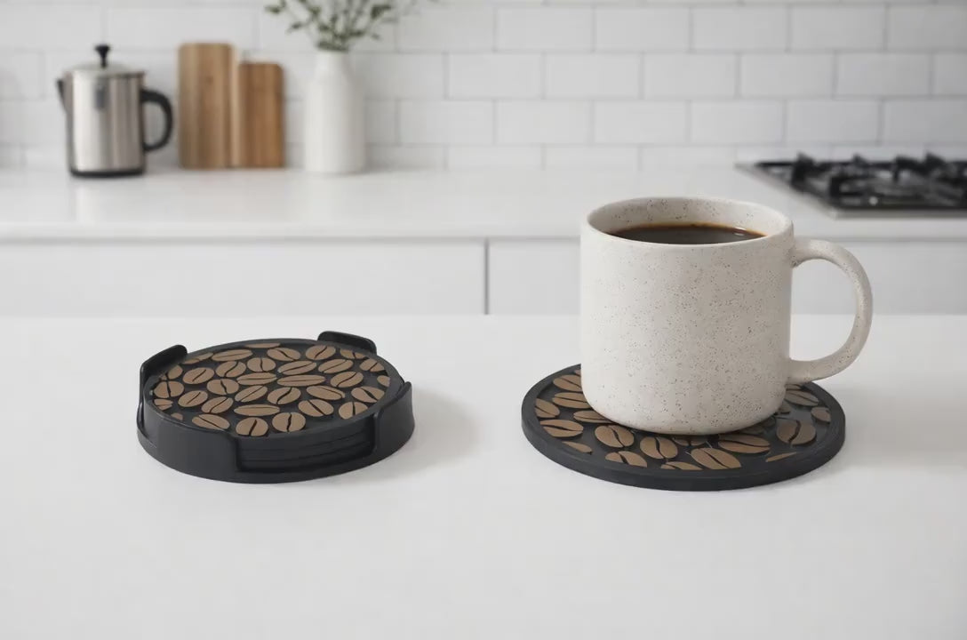 Coffee Bean Coaster Set, Modern Drink Mat, Kitchen Decor, Gift for Coffee Lover, Cup Mug Stand, Minimalist Table Accessory