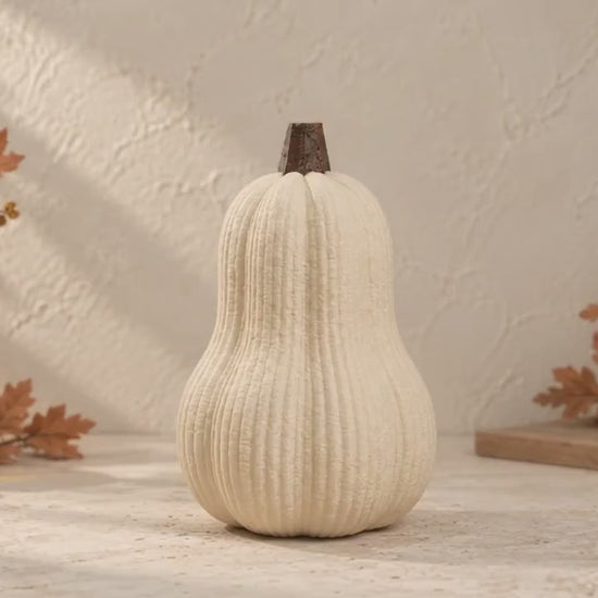 Ribbed Pumpkin Set of 2 | Modern Autumn Gourd Decorations | Neutral Halloween Decor | Fall Shelf Styling | Housewarming Gift