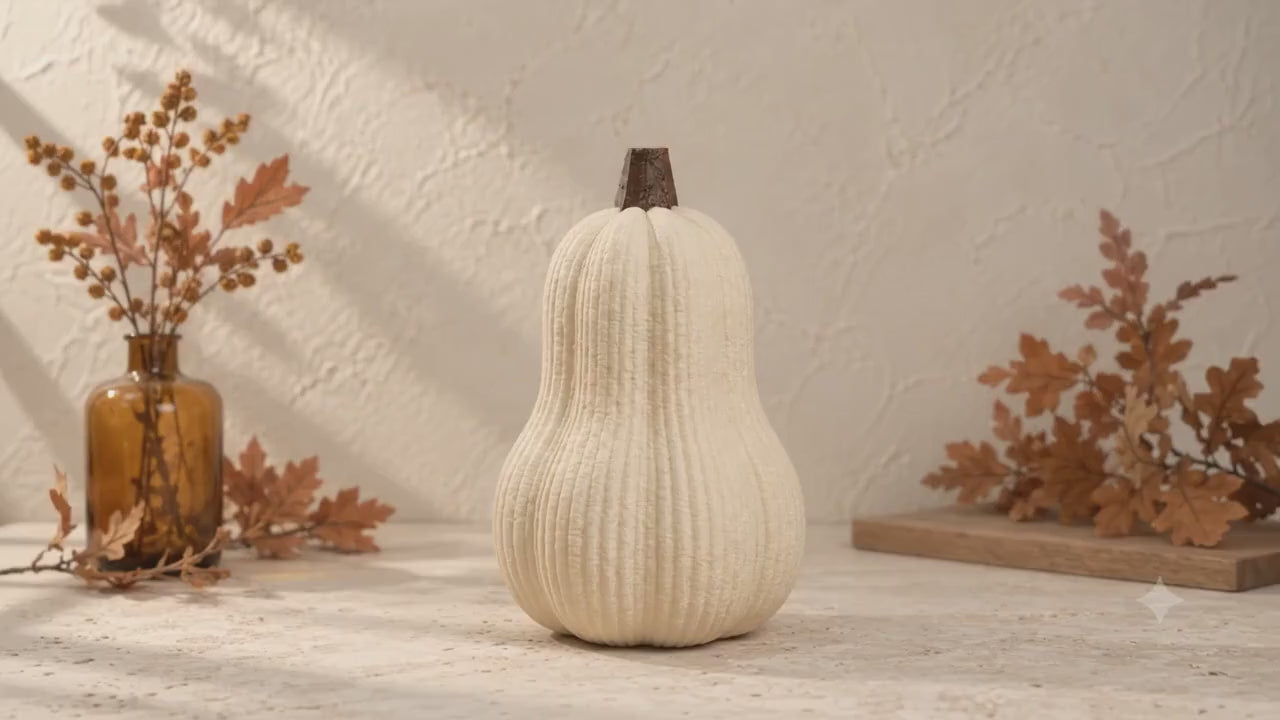 Ribbed Pumpkin Set of 2 | Modern Autumn Gourd Decorations | Neutral Halloween Decor | Fall Shelf Styling | Housewarming Gift