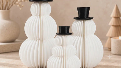 Ribbed Snowman Family Christmas Decoration | Minimalist Winter Ornament | Neutral Shelf Decor | Modern Chirstmas Gift