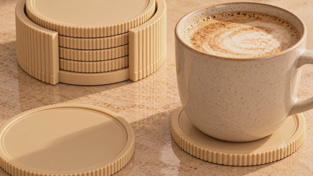 Coaster Set with Holder | Modern Drink Coasters | Coffee Table Decor | Housewarming and Christmas Gift